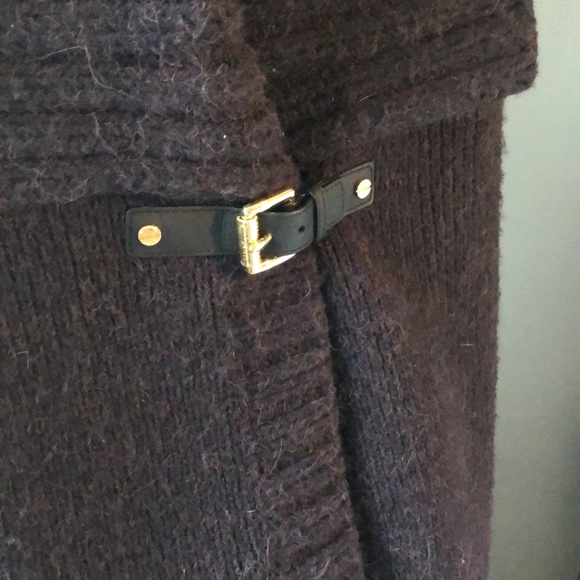 Michael Kors. Black wool & faux leather cardigan sweater with gold belt closure - Picture 5 of 6